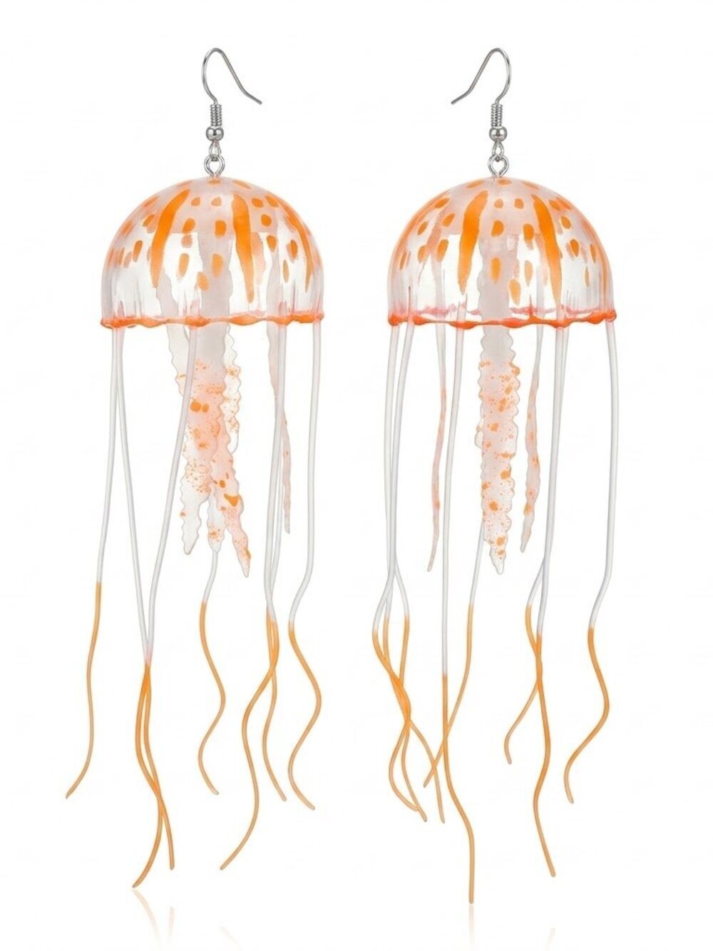 🆕 Tangerine Orange Jellyfish Earrings Large Coastal Nautical Beach Ocean NWOT